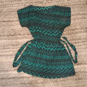 No boundaries short sleeve green and black mid length dress with tie size XL